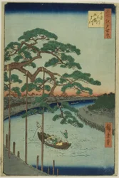 De fem tallarna vid floden Onagi (Onagigawa Gohonmatsu), från serien "Hundra berömda vyer över Edo (Meisho Edo hyakkei)"