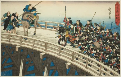 Nattattacken, del 4 [sic; faktiskt 5]: The Retreat across Ryogoku Bridge (Youchi yon, Ryogoku hikitori), från serien "The Revenge of the Loyal Retainers (Chushingura)"