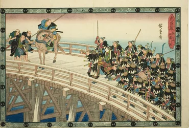 Nattattacken, del 4 [sic; faktiskt 5]: The Retreat across Ryogoku Bridge (Youchi yon, Ryogoku hikitori), från serien "The Revenge of the Loyal Retainers (Chushingura)"