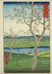 The Outskirts of Koshigaya in Musashi Province (Musashi Koshigaya zai), från serien "Thirty-six Views of Mount Fuji (Fuji sanjurokkei)"