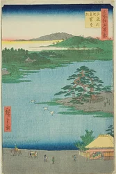 Den klädhängande tallen vid Senzoku-dammen (Senzoku no ike Kesakakematsu), nr 110 från serien "Hundra berömda vyer över Edo (Meisho Edo hyakkei)"