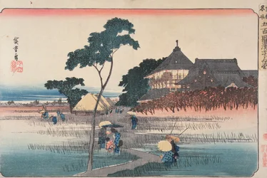 The Spiral Hall of the Temple of the Five Hundred Arhats, från serien "Famous Places in Edo", 1830-talet (träblock i färg)