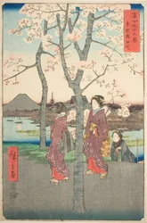 Sumida-vallen i den östra huvudstaden (Toto Sumida zutsumi), från serien "Trettiosex utsikter över berget Fuji (Fuji sanjurokkei)"