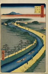 Bogserbåtar på Yotsugi dori-kanalen Hundra berömda utsikter över Edo, 1856-1858