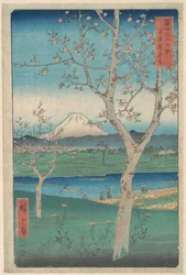 Vy över berget Fuji från Koshigaya i Musashiprovinsen (Musashi, Koshigaya Zai), ur serien Trettiosex vyer över berget Fuji (Fugaku sanjūrokkei)