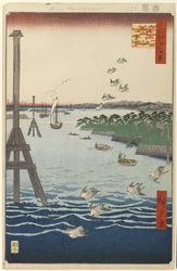 Utsikt över Shiba Coast, nr 108 från One Hundred Famous Views of Edo, 1856 (träblocktryck)