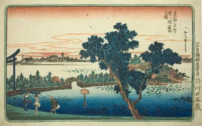 Utsikt över Lotusdammen vid Shinobugaoka (Shinobugaoka hasuike no zu), från serien "Famous Views of the Eastern Capital (Toto Meisho)"