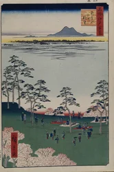 Utsikt mot norr från Asukayama, Hundra berömda vyer över Edo, 1856-1858