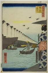Yoroi Ferry, Koami-cho (Yoroi no watashi Koami-cho), från serien "Hundra berömda vyer av Edo (Meisho Edo hyakkei)"