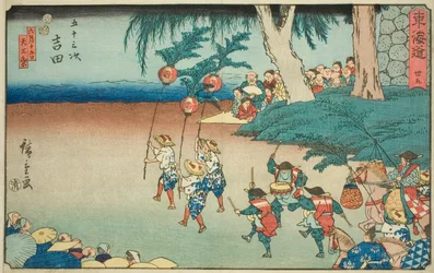 Yoshida-Nej. 35, från serien "Fifty-three Stations of the Tokaido (Tokaido gojusan tsugi)," även känd som Reisho Tokaido