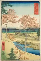 Yuhi Hill vid Meguro i den östra huvudstaden (Toto Meguro Yuhigaoka), från serien "Thirty-six Views of Mount Fuji (Fuji sanjurokkei)"