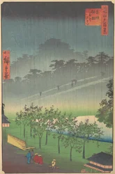 Kvällsvy över Kiribata i regn i Akasaka, 1859.