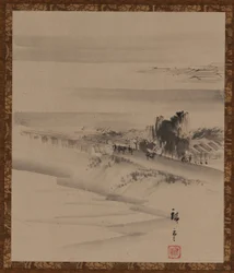 Landskap: flod, stad och dimma, Edo-perioden, 1800-talet.