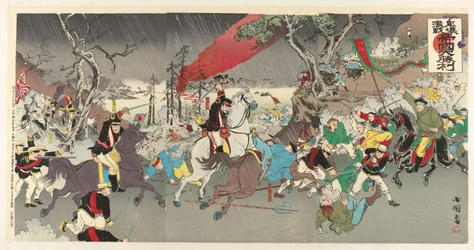Japanska imperiets stora seger i det hårda slaget vid Pyongyang Heijô kisen teikoku daishôri