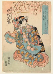 Skådespelaren Nakamura Shikan II i en kvinnlig roll, ca 1830 (träblockstryck)
