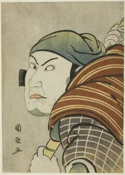 Skådespelaren Kataoka Nizaemon Vll som Iyo no Taro i pjäsen "Seiwa Nidai Oyose Genji", uppträdde på Miyako Theatre i elfte månaden, 1796