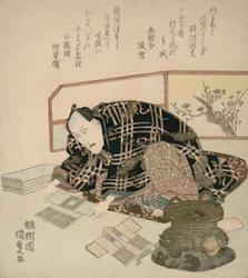 Ichikawa Danjuro VII Förbereder nyårspresenter, ca. 1830., ca. 1830.