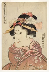 Skådespelaren Iwai Hanshiro V i rollen som grönsakshandlarens dotter Oshichi, ca 1815 (träsnitt)