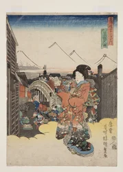 Vy av Nihonbashi-medlemmen Edo (figur av Edo Nihonbashi)
