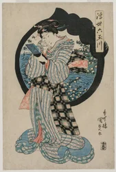Woman with a Hand Mirror från serien The Six Tama Rivers of the Floating World, ca. tidigt 1830-tal