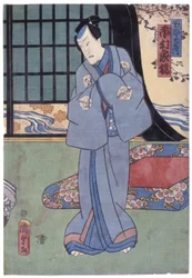 Ichimura Kakitsu Iv i rollen som Sonobe Saemon (träblock i färg)