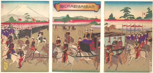 Utsikt över en militärrevyparad i Aoyama, februari 1889 Meiji 22, februari 1889 Meiji 22.