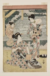 Ladies at Hot Spring (trätryck i färg)