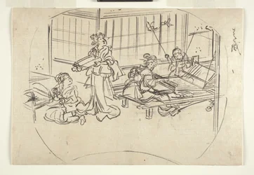 Hataori (vävning på en vävstol) c.1840 (bläck på papper)