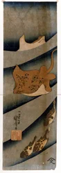 Tryck av Utagawa KUNIYOSHI (1797-1861) föreställande fisken.