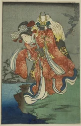 Shizuka Gozen, avsnitt av ett ark från serien "A Harimaze Mirror of Joruri Plays"