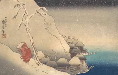 Reser i en snöstorm, ca. 1830.