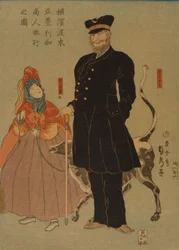 Amerikansk köpman på promenad i Yokohama, 1861