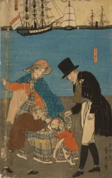 Holländare tar en söndagspromenad i Yokohama, 1871