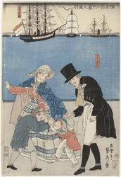 Holländare ute och går på en ledig dag i Yokohama Yokohama kyujitsu Oranda-jin yuko (serietitel)