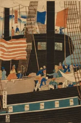 Västerländska handlare lastar last i Yokohama, 1861