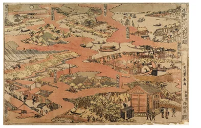 Åtta vyer av Edo, ca 1770-1780 (träblocktryck på papper)