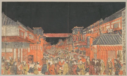 Bild av en Kaomise-teaterföreställning i Sakaichō och Fukiyachō