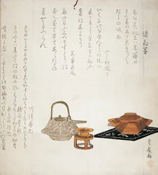 Nyårslunch, surinomo-träsnitt av Utagawa Toyohiro (1773-1829) med dikt av Sai Mochiyo och fem andra dikter av Fujimatsu Yomeko, Banij Nagamaru, Kawazu Kenemaru, Homizu Kinshu och Moxchinari, Japan