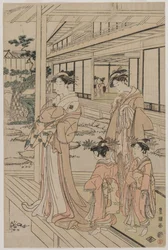 Courtesan som står på en veranda