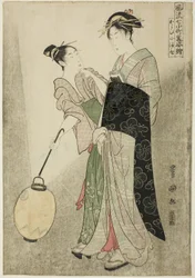 Uppvaktande Komachi (Kayoi Komachi), från serien Sju fashionabla figurer av Ono no Komachi (Furyu nana Komachi yatushi sugata-e), ca 1792 (färgträsnitt; oban)