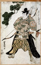 Japanskt tryck: Porträtt av en samuraj. Målning av Toyokuni Utagawa
