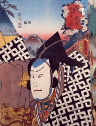 Porträtt av en kabukiteaterskådespelare, ukiyo-e av Utagawa Toyokuni (1769-1825), träsnitt, japansk civilisation, Edo-perioden (1603-1868)