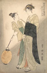 Commuter Komachi, från seriens sju avsnitt av te poe t Komachi, ? 1795. .