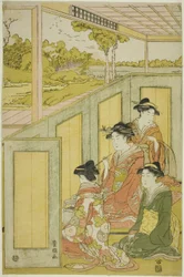 Damer bakom skärmen i en daimyos herrgård