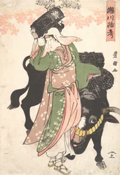 Skådespelaren Segawa Roko som Woodseller Ohara Leading an Ox, ca. 1810.