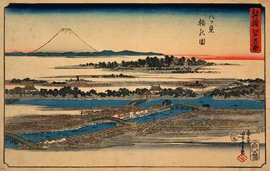 Bild av Eight-View Bridge, från serien "Newly-selected Famous Place in Edo" (Nyligen utvald berömd plats i Edo)