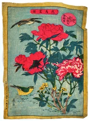 Trädpion och fåglar, ca 1875 (färgat träsnitt på japanpapper)