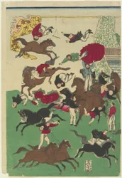 Cirkusstunts, 1800-talet (trätryck i färg)