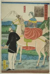 English Watching Descending Geese at Yoshida Bridge (Yoshida-bashi no rakugan, Igirisujin) , från serien "Eight Views of Yokohama in Musashino Province (Bushu Yokohama hakkei no uchi)"