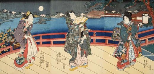Scen från Genji monogatari (Tale of Genji) av Murasaki Shibuku (f. 978) ca. 1860 (trätryck i färg)